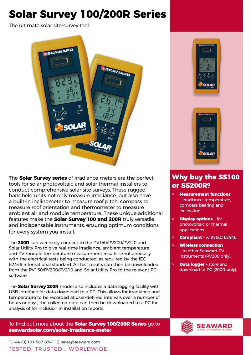 Page 1 de la notice Fiche technique Seaward Solar Survey 200R