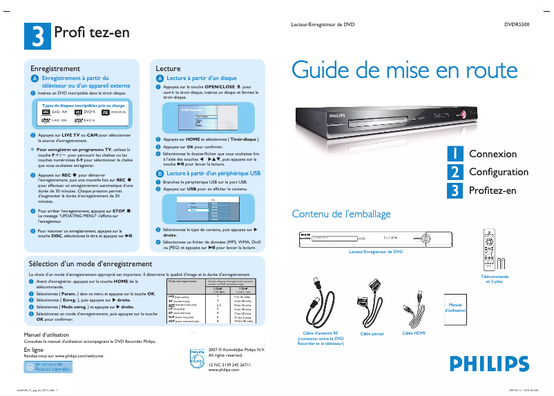 Page 1 of the manual Quick Start Guide Philips DVDR5500