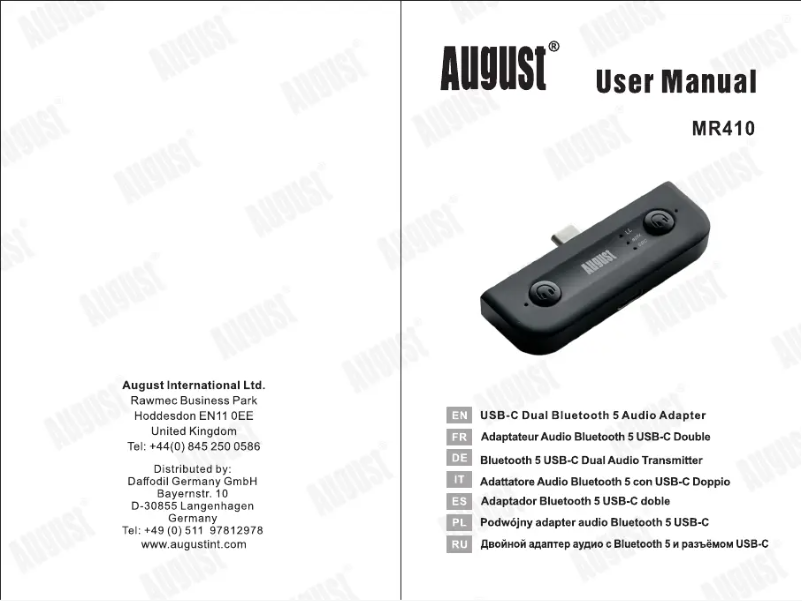 Page n°1 - Manuel utilisateur August MR410