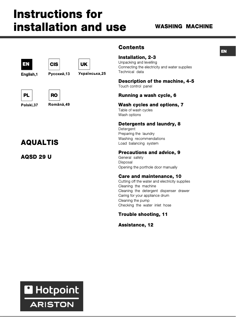 Image de la première page du manuel de l'appareil AQSD 29 U (EU)