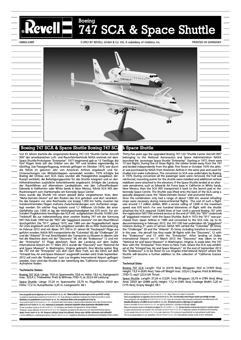 Image de la première page du manuel de l'appareil Boeing 747 SCA & Space Shuttle