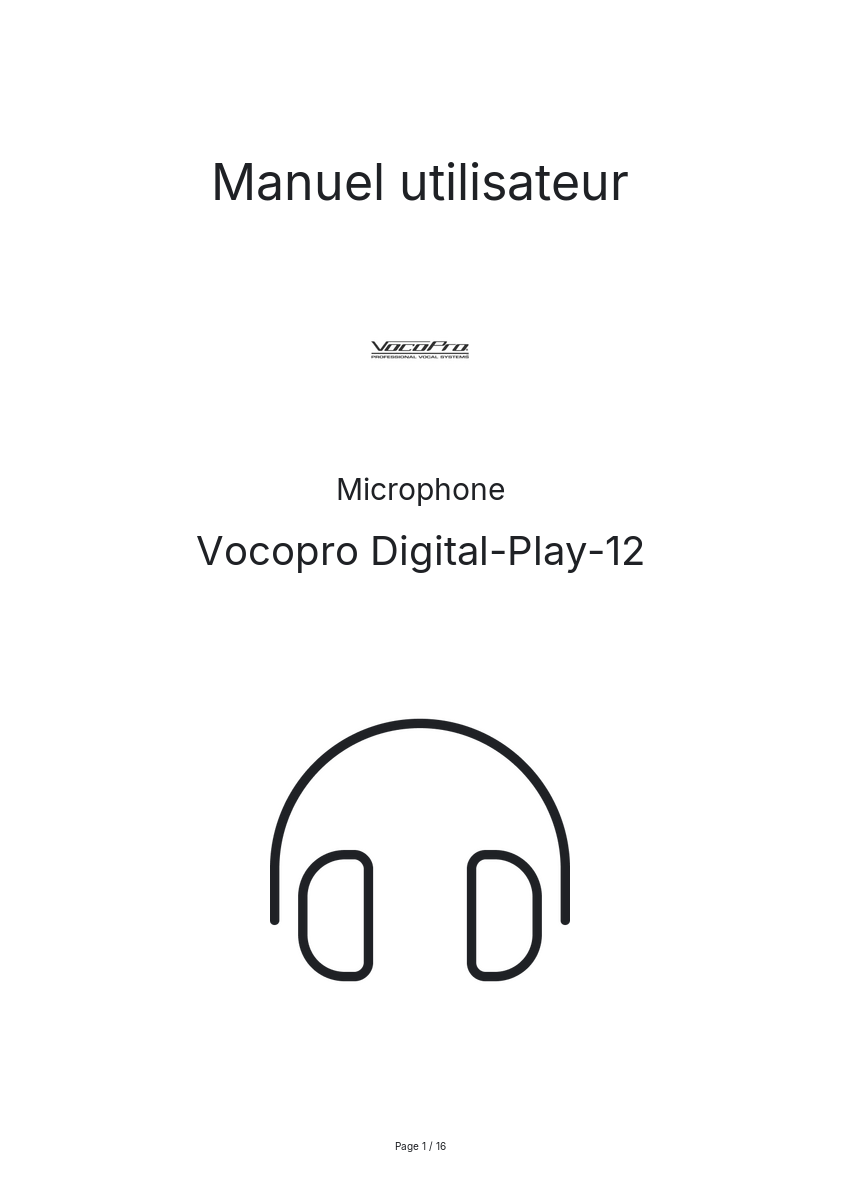 Page n°1 - Manuel utilisateur Vocopro Digital-Play-12