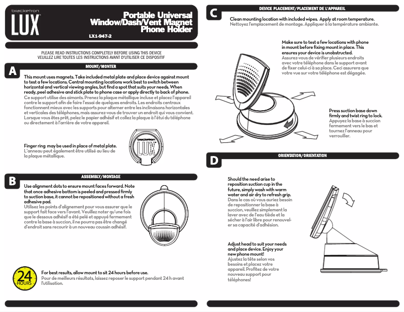 Page 1 de la notice Manuel utilisateur Bracketron LUX LX1-947-2