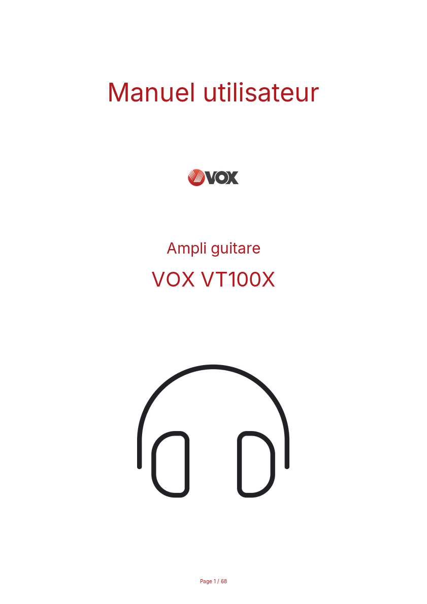 Page n°1 - Manuel utilisateur VOX VT100X