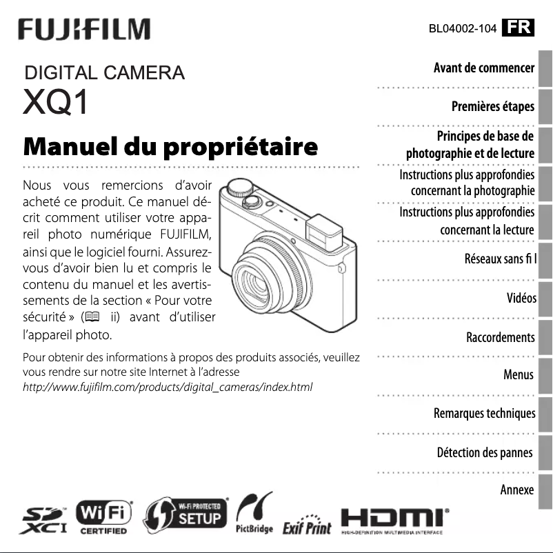 Page 1 de la notice Manuel utilisateur Fujifilm XQ1