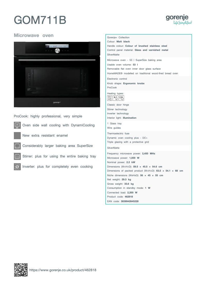 Página 1 del manual Ficha técnica Gorenje GOM711B