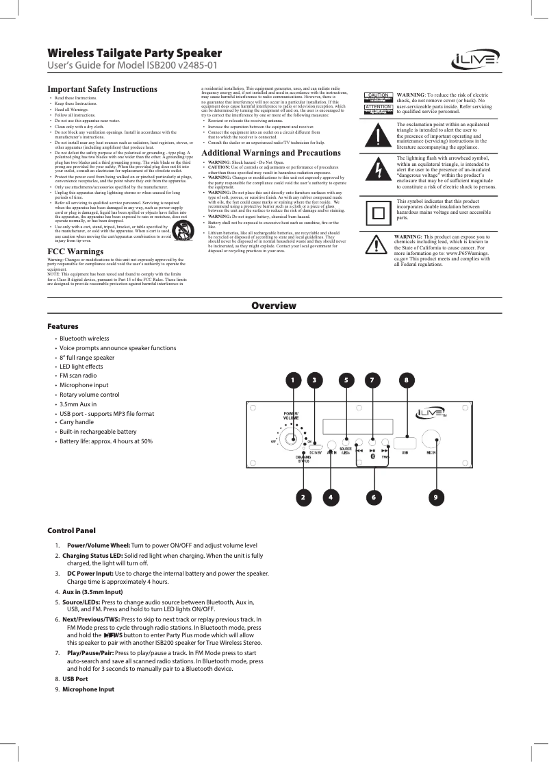 Page 1 de la notice Manuel utilisateur iLive ISB200