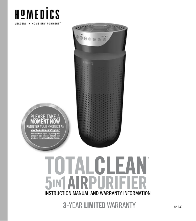 Página 1 del manual Manual de usuario Homedics TotalClean AP-T40WT