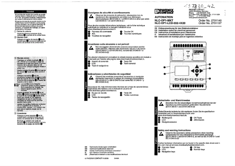 Page n°1 - Manuel utilisateur Phoenix Contact NLC-OP1-LCD-032-4X20