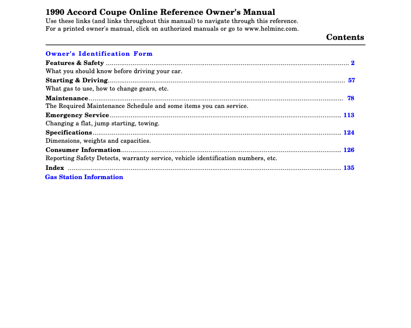Page 1 de la notice Manuel utilisateur Honda Accord Sedan (1990)