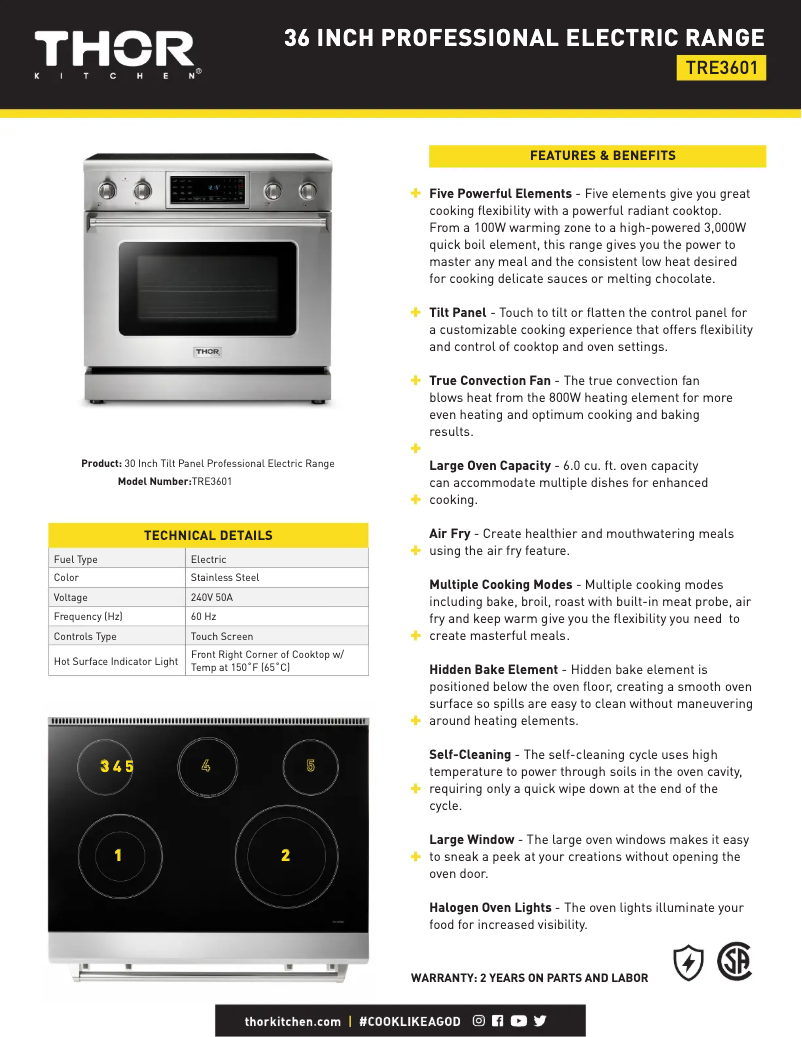 Página 1 del manual Ficha técnica Thor TRE3601