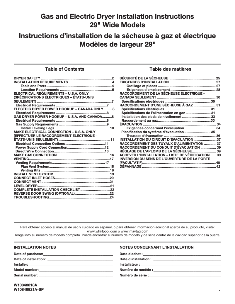 Page 1 de la notice Guide d'installation Maytag MGDC465HW