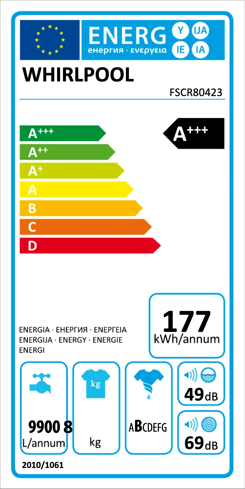 Page n°1 - Label énergétique Whirlpool FSCR80423