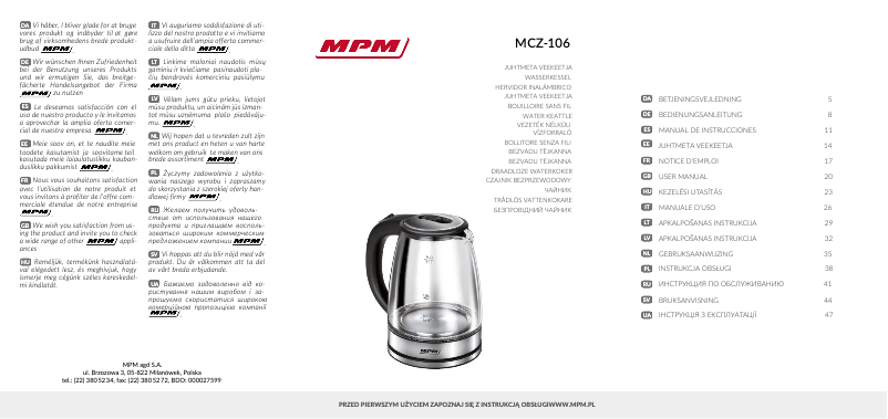 Page n°1 - Manuel utilisateur MPM MCZ-106