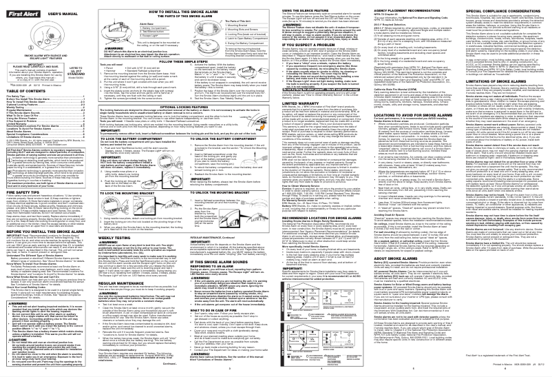 Page 1 de la notice Manuel utilisateur First Alert SA304