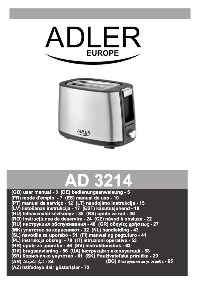 Page 1 de la notice Manuel utilisateur Adler AD 3214