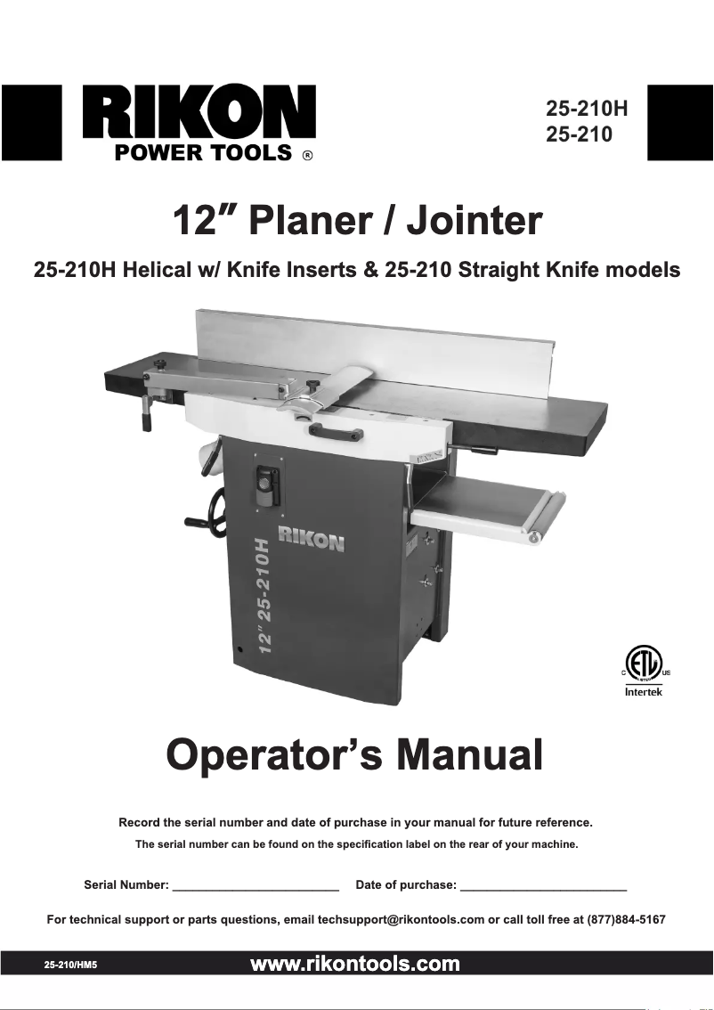 Page n°1 - Manuel utilisateur RIKON 25-210H