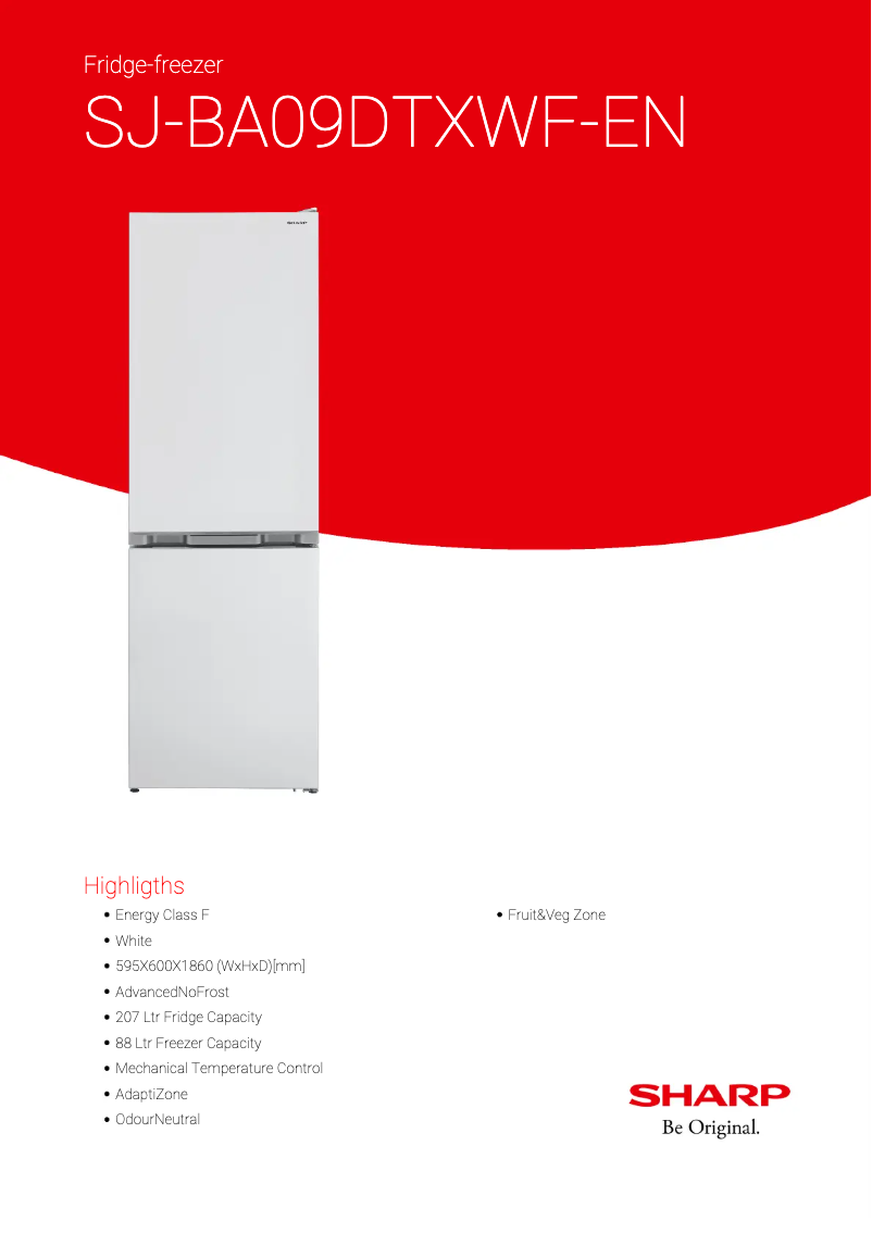 Page 1 de la notice Fiche technique Sharp SJ-BA09DTXWF-EN
