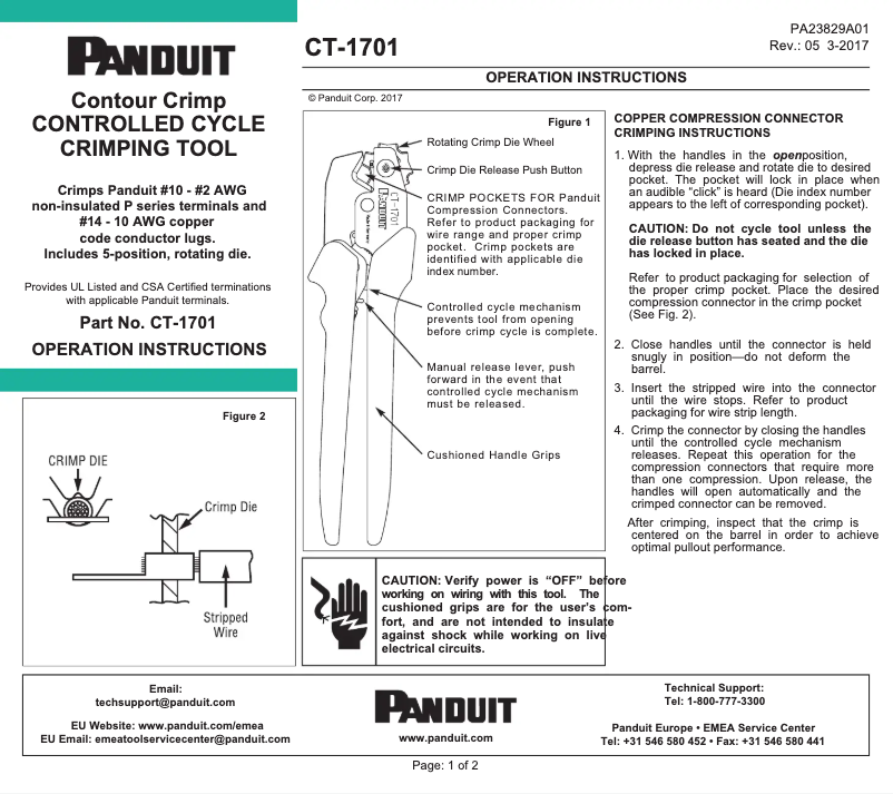Page 1 de la notice Manuel utilisateur Panduit CT-1701