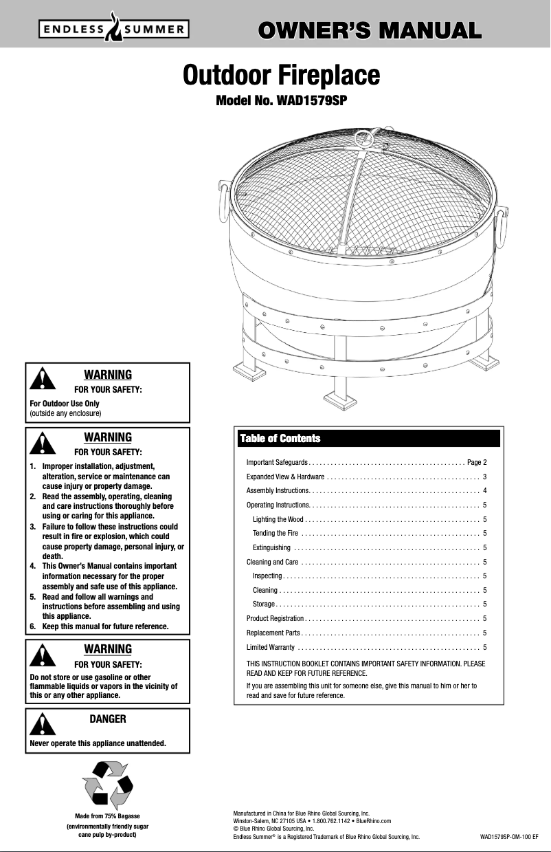 Page n°1 - Manuel utilisateur Blue Rhino WAD1579SP