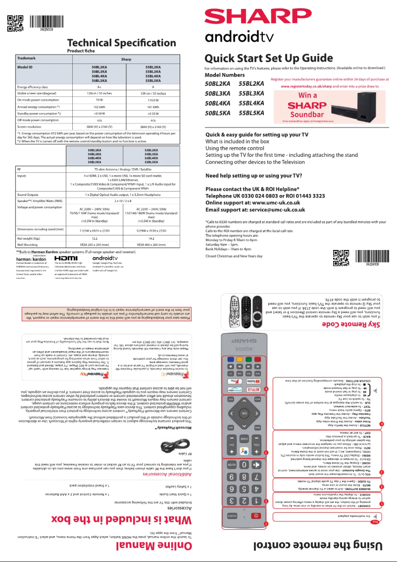 Page n°1 - Guide de démarrage rapide Sharp 55BL3EA