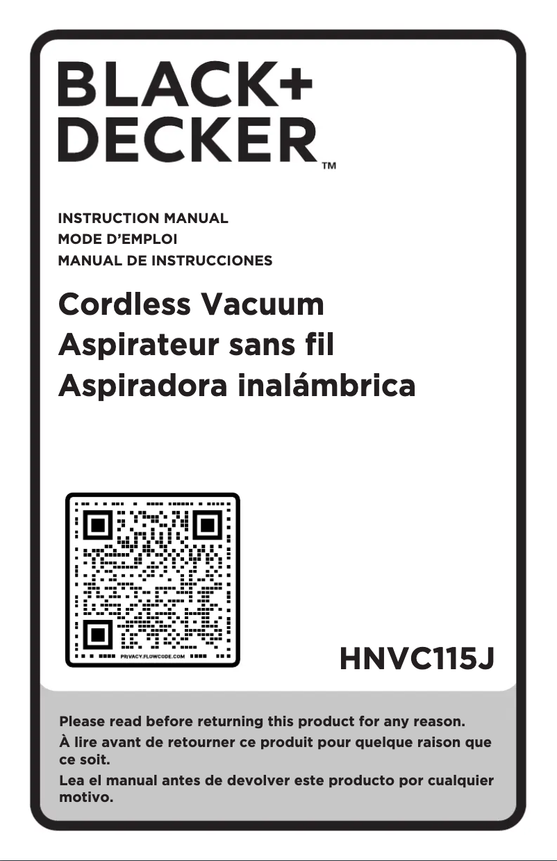 Page n°1 - Manuel utilisateur Black & Decker HNVC115J