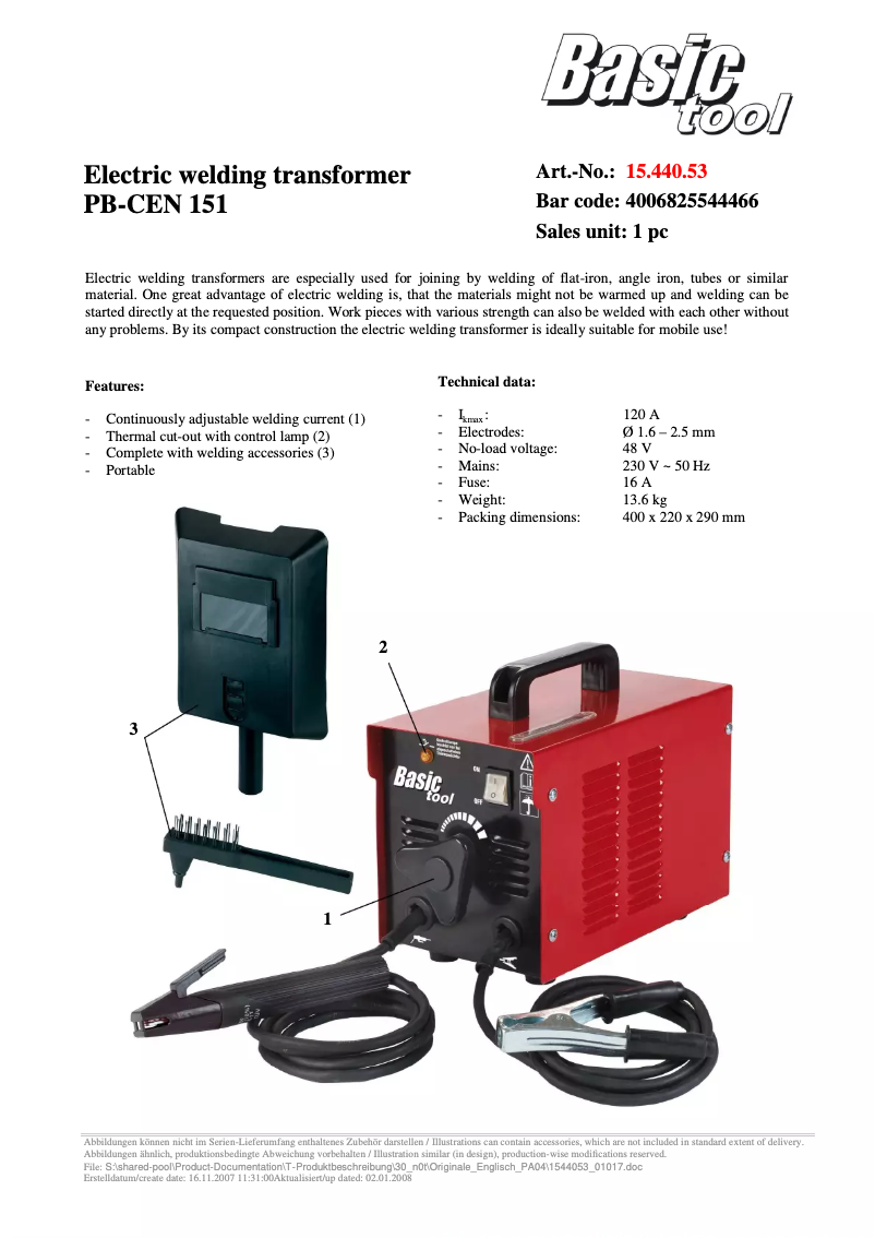 Page 1 de la notice Manuel utilisateur Basic tool PB-CEN 151