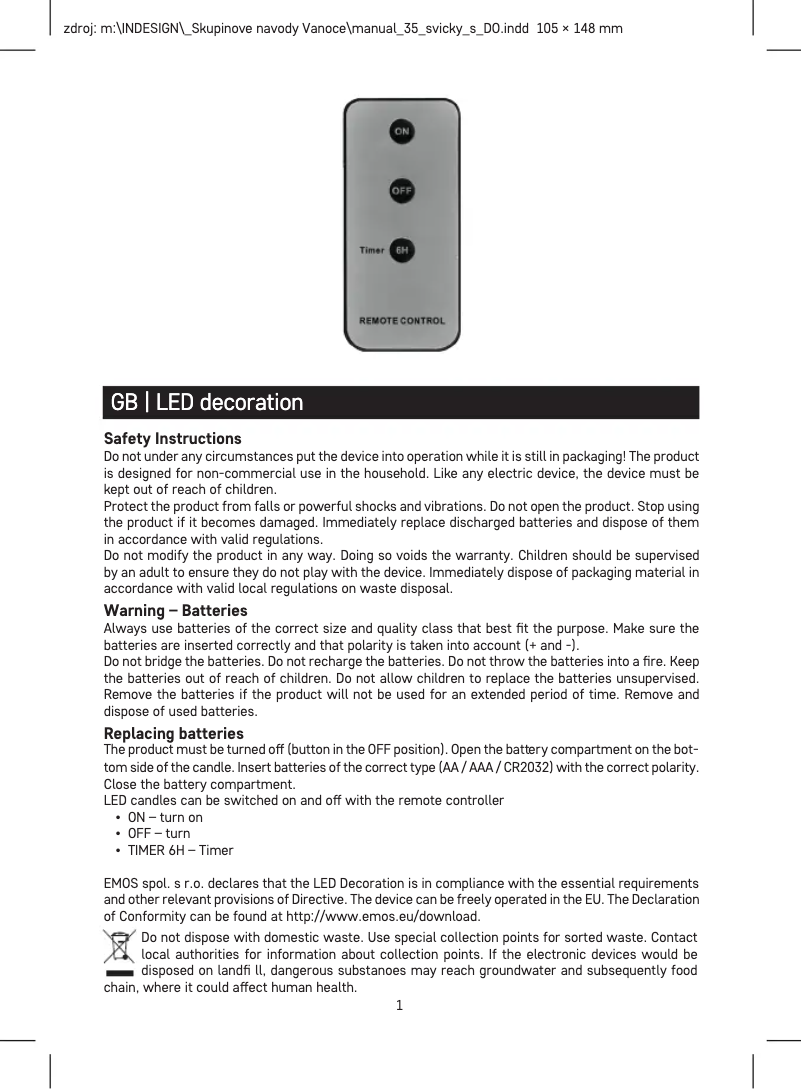 Page 1 de la notice Manuel utilisateur Emos DCCV06