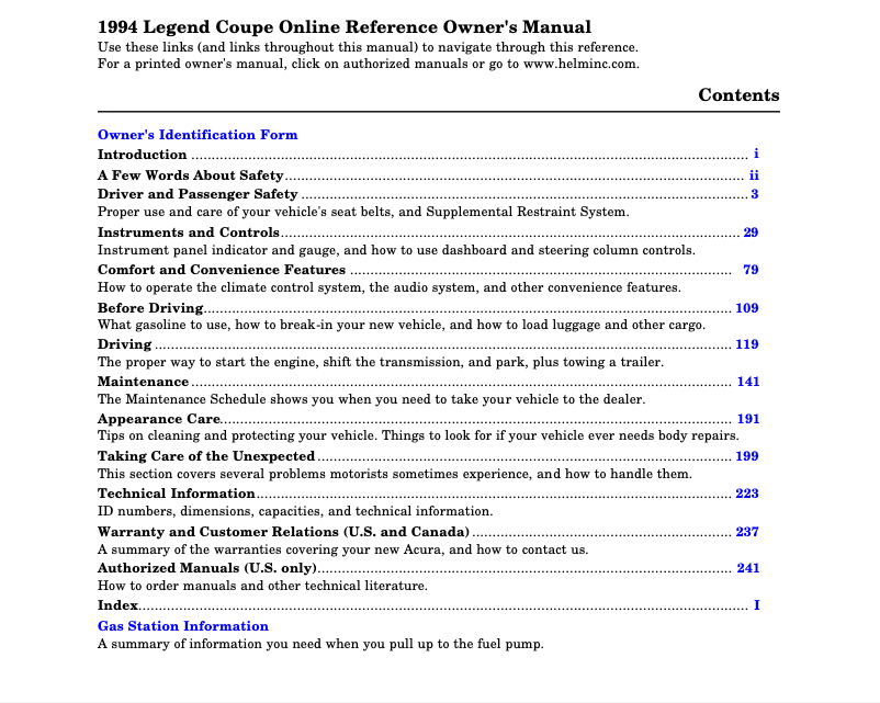 Image de la première page du manuel de l'appareil Legend (1994)