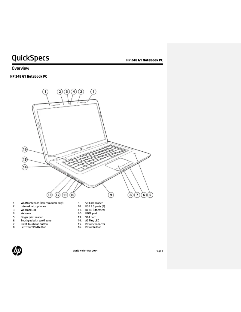 Page 1 de la notice Manuel utilisateur HP 248 G1