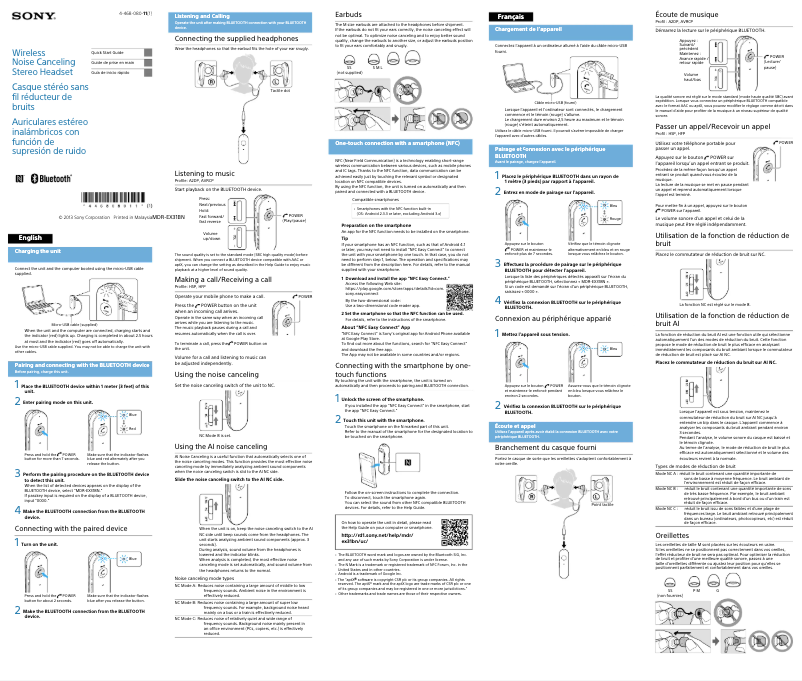 Page 1 de la notice Guide d'installation Sony MDR-EX31BN