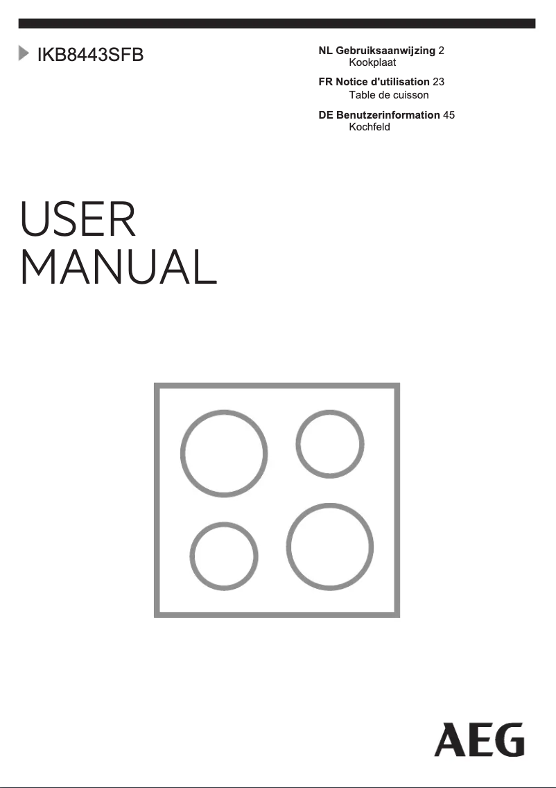 Page 1 de la notice Manuel utilisateur AEG IKB8443SFB