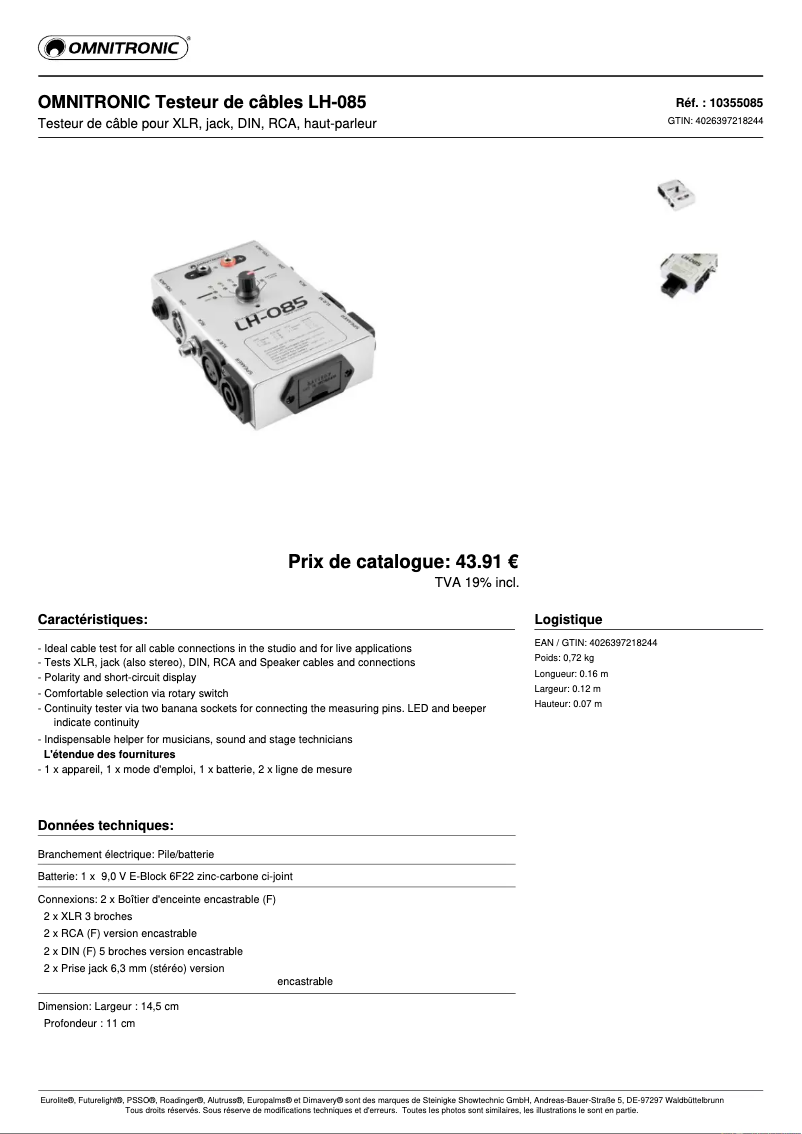 Page n°1 - Fiche technique Omnitronic LH-085