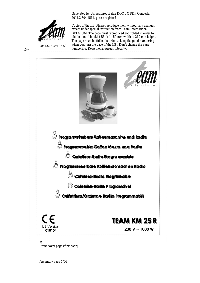 Page n°1 - Manuel utilisateur Team KM 25 R