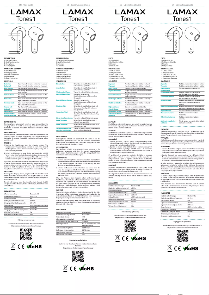 Page n°1 - Manuel utilisateur Lamax Tones1