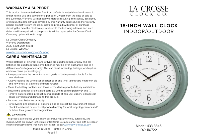 Page 1 de la notice Manuel utilisateur La Crosse Technology 433-3846