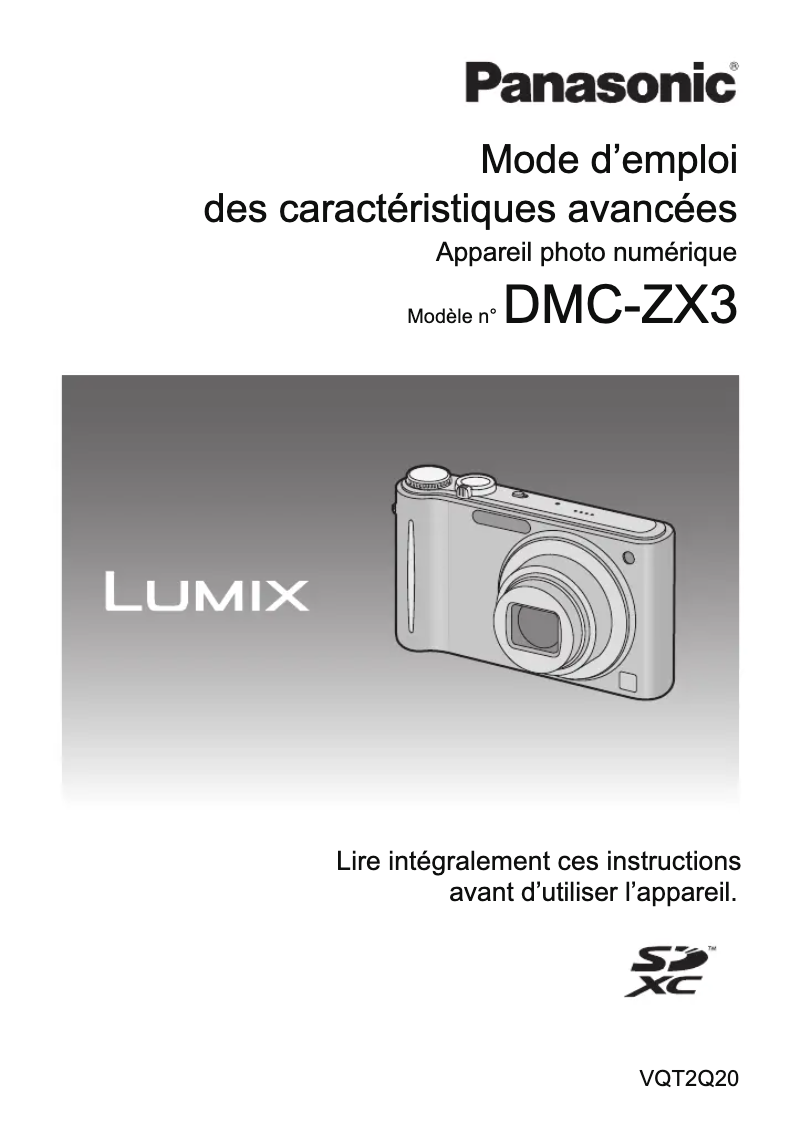 Page 1 de la notice Manuel utilisateur Panasonic Lumix DMC-ZX3