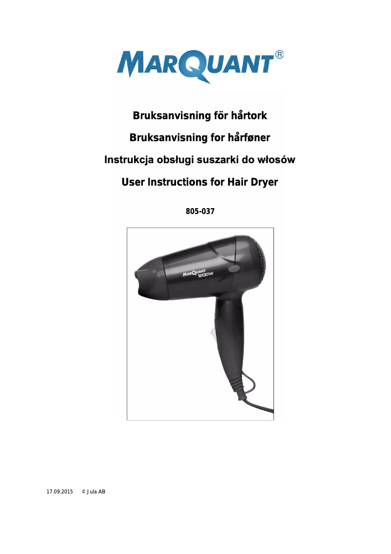 Page n°1 - Manuel utilisateur Marquant 805-037