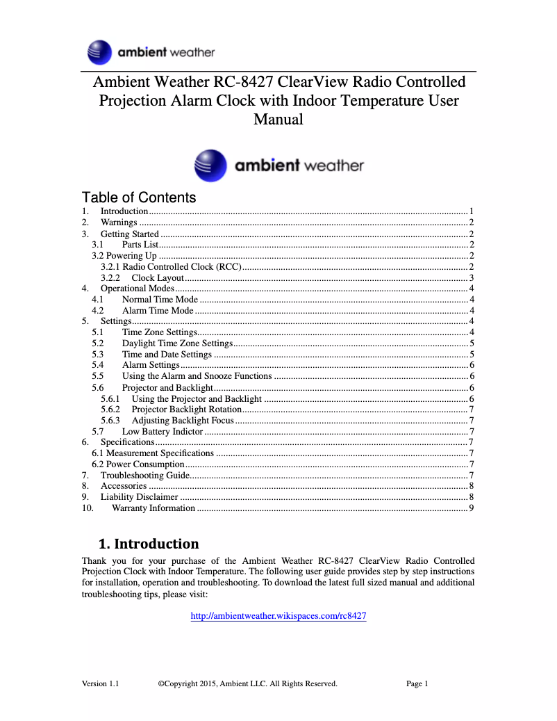 Image de la première page du manuel de l'appareil RC-8427