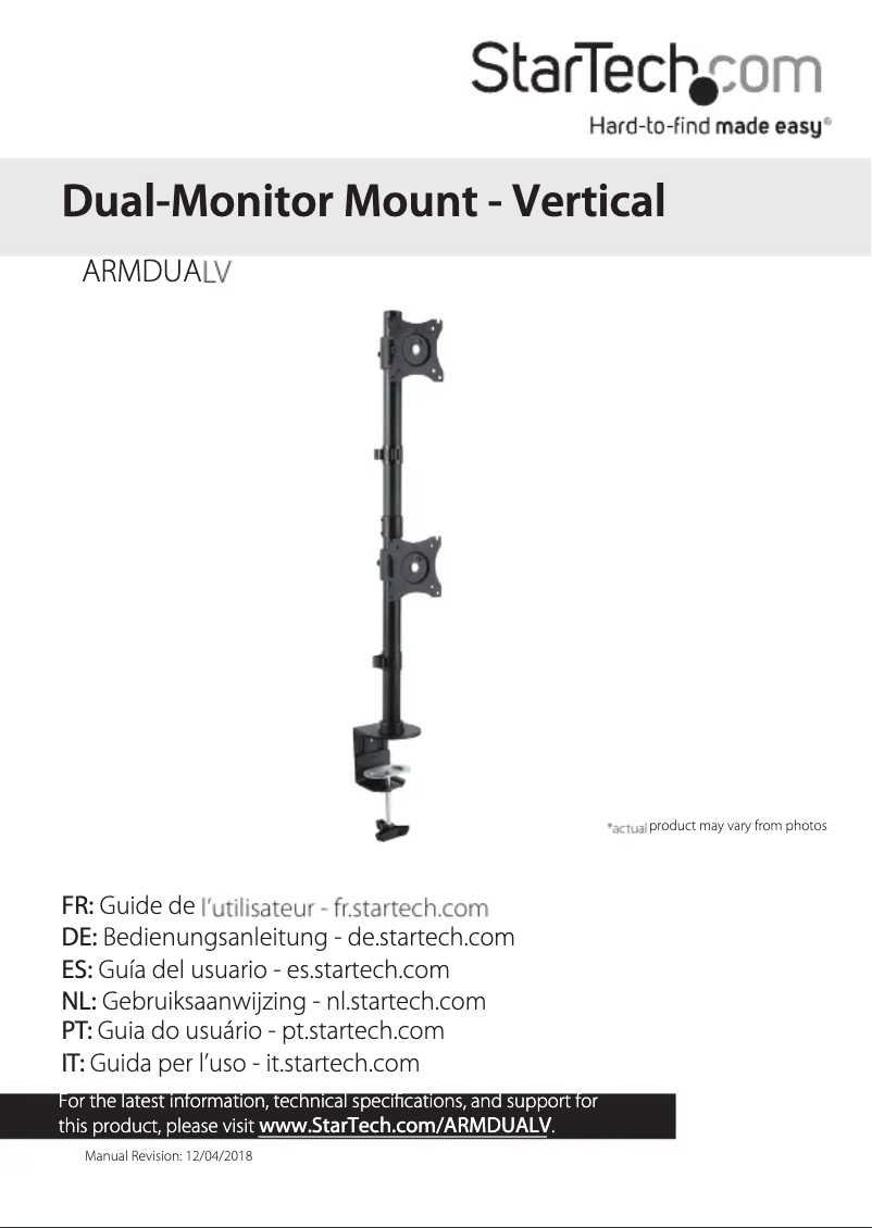 Page n°1 - Manuel utilisateur StarTech.com ARMDUALV