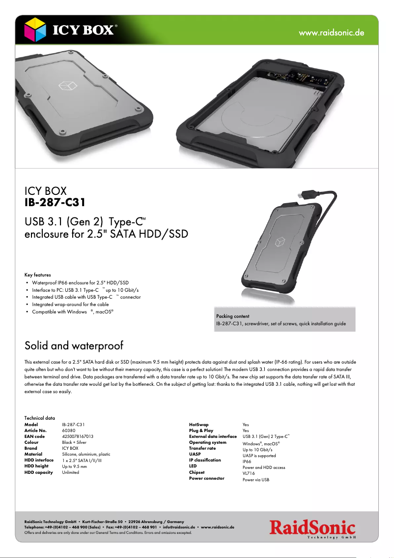 Page 1 de la notice Fiche technique Icy Box IB-287-C31