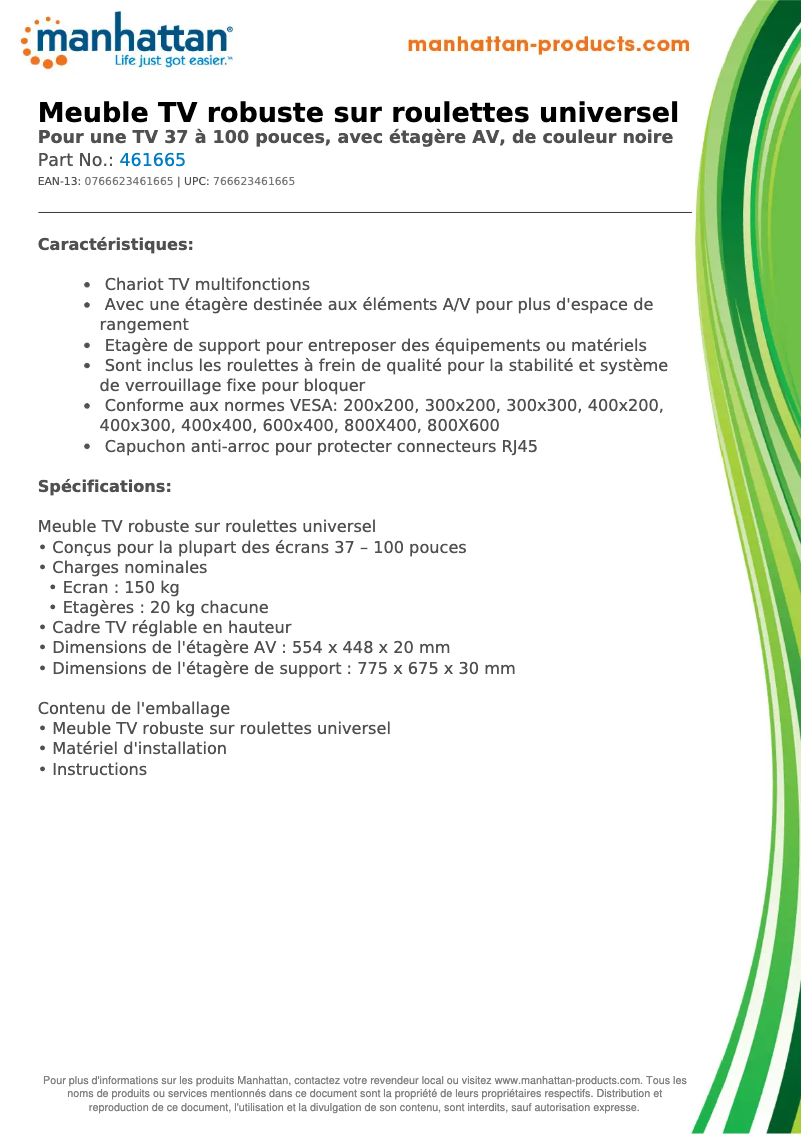 Page 1 de la notice Fiche technique Manhattan 461665