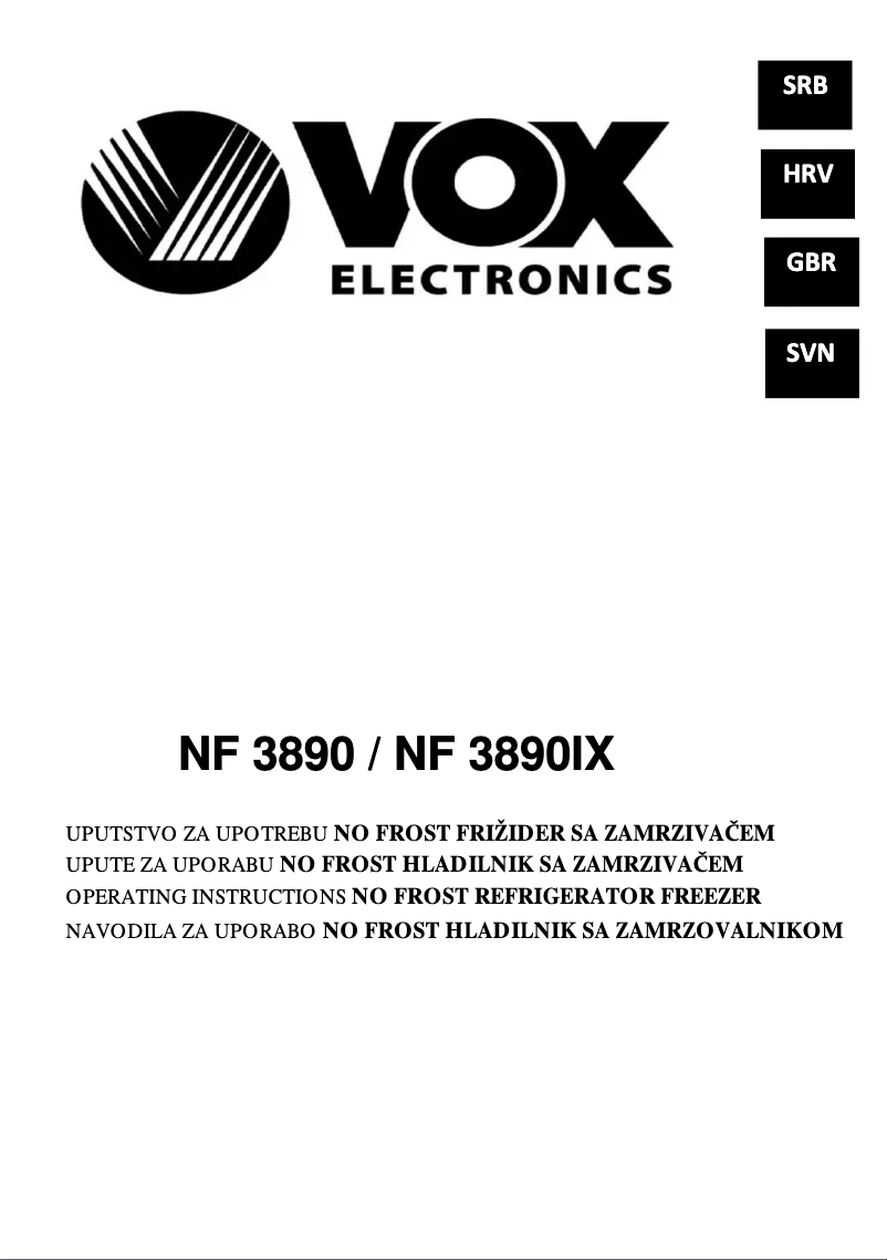Page 1 de la notice Manuel utilisateur VOX NF3890IX