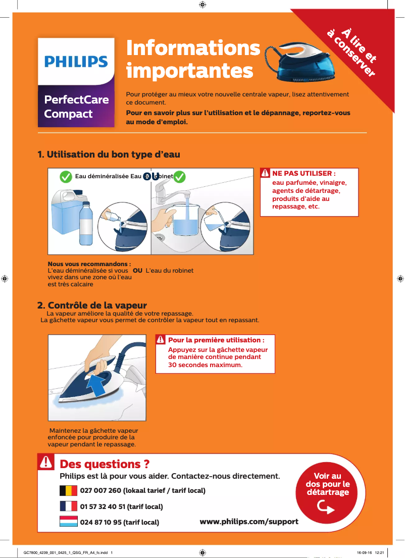 Image de la première page du manuel de l'appareil PerfectCare Compact GC7833