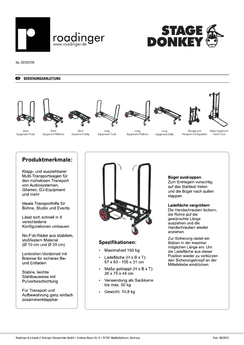 First page image of the manual for Stage Donkey