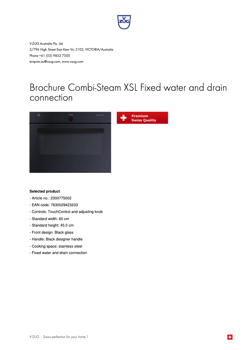 Image de la première page du manuel de l'appareil Combi-Steam XSL