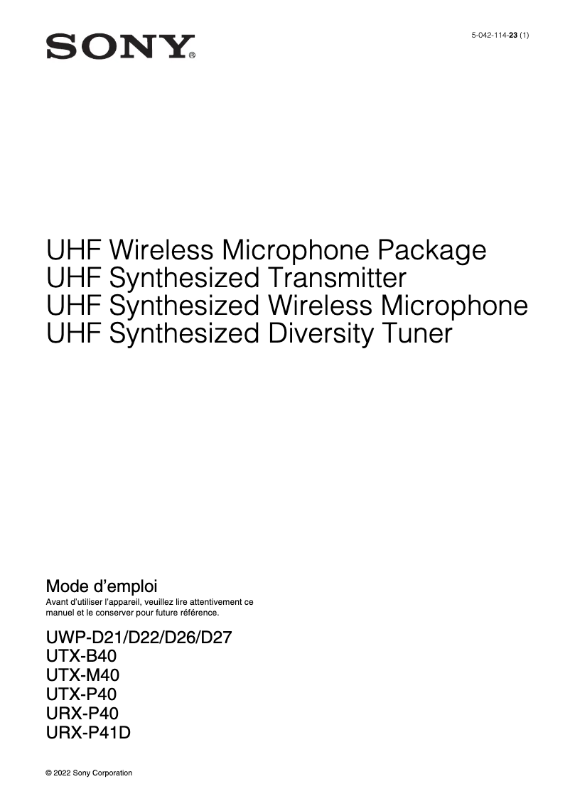 Page n°1 - Manuel utilisateur Sony UTX-B40