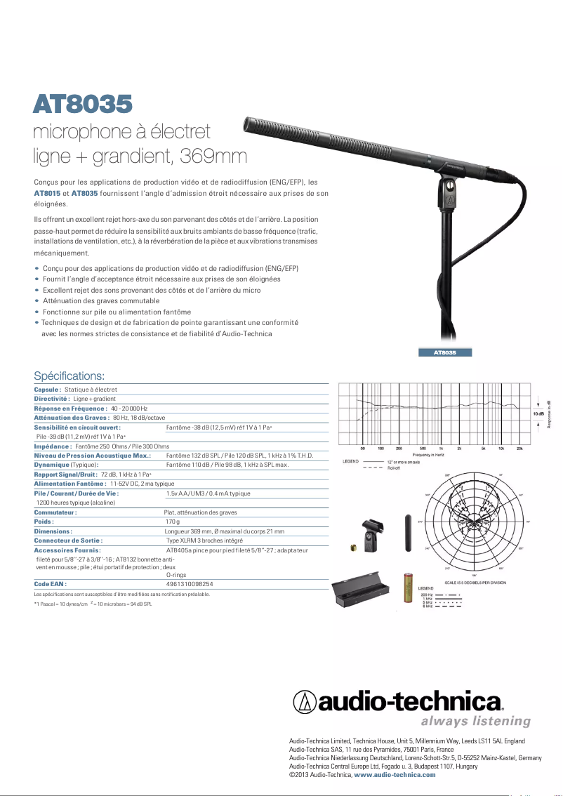 Page n°1 - Fiche technique Audio-Technica AT8035