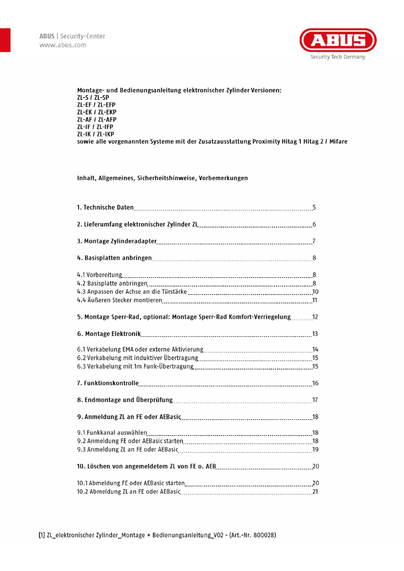 Page 1 de la notice Manuel utilisateur Abus ZL-EFP