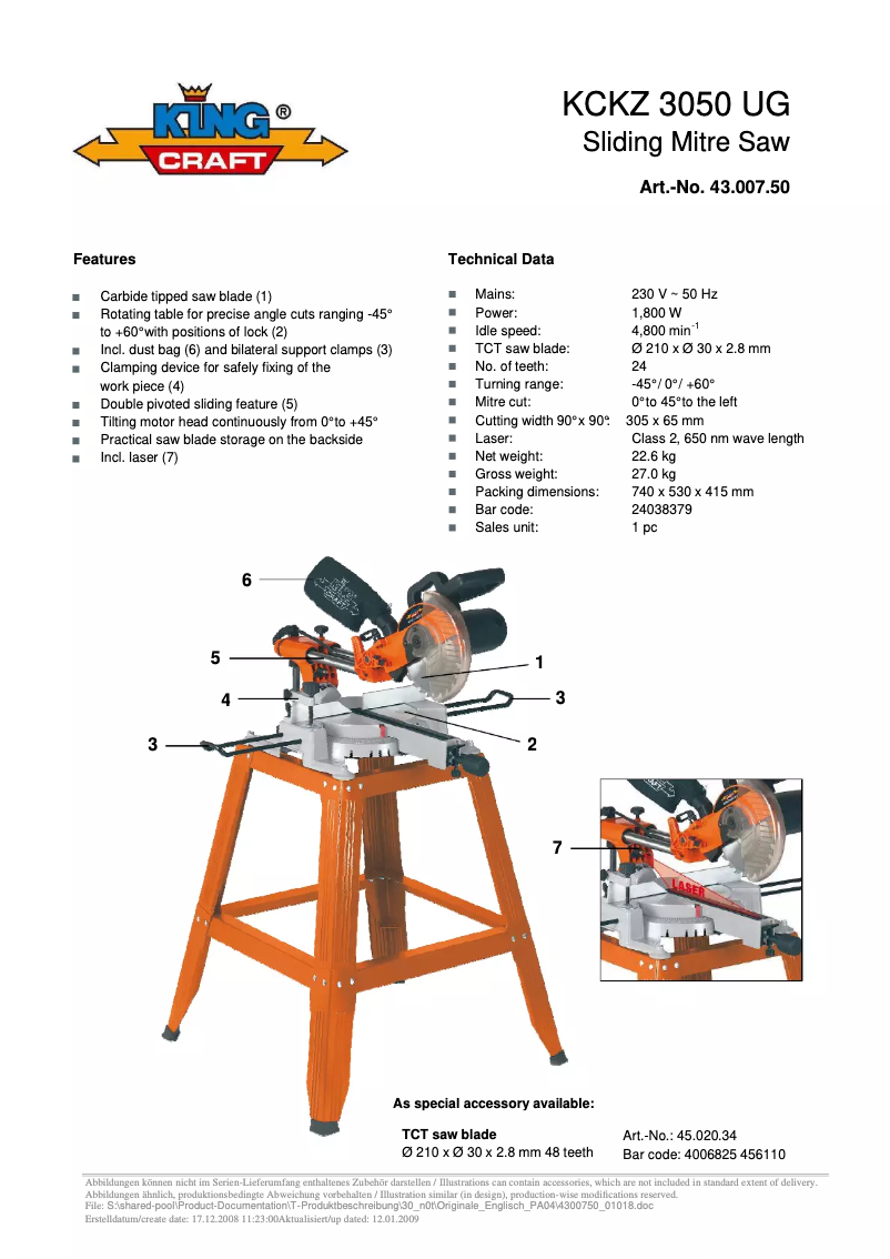 Página 1 del manual Manual de usuario King Craft KCKZ 3050 UG